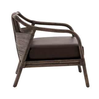 Newton Lounge Chair - Casual Elegance with Gray Washed Rattan and Coal Leather Seat