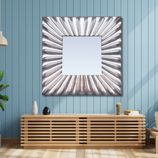 Square Sunblast Brilliance - Modern Wall Mirror with Radiant Sunburst Design for Contemporary Home Decor