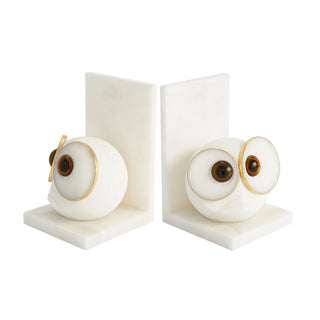 Pair alabaster big eyed owl bookends