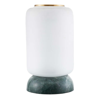 Solomon Hurricane - Vintage Brass Rimmed Frosted Glass Vase with Forest Marble Base