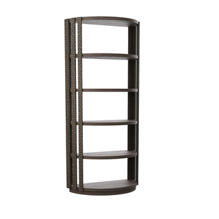 Rosario Ebony Bookshelf - Demilune Silhouette, Mango Wood with Bronze Accents