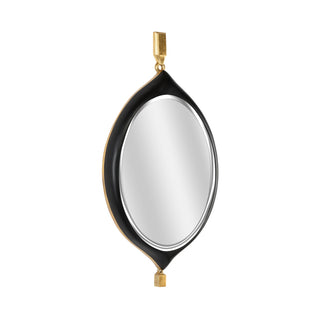 Cabochon Pendant Mirror - Elegant Matte Black and Gold Leaf Beveled Mirror, Modern Wall Decor