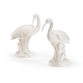 Ibis Pair - Red & White - Hand-Painted Porcelain Sculpture