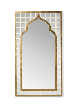 Treillage Mirror – 60.5 Inch Cream and Antique Gold Leaf Beveled Mirror by Claire Bell