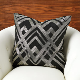 WOVEN LINE PILLOW-BLACK & SILVER