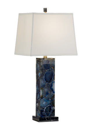 Blue Agate Table Lamp - 30" Height, Black Marble Base, Antique Brass Accents, Off-White Silkette Shade