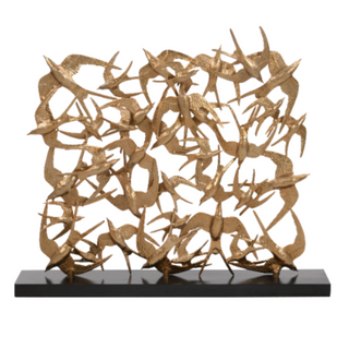 John-Richard Modern Swallows In Flight Brass Sculpture, Birds on Black Iron Base