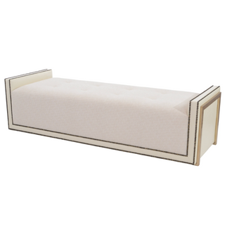 Austin Bench with Quilted Ivory Chenille Seat and Gold Metal Legs - 82.5"W