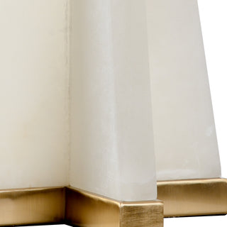 Alabaster Pyramid Lamp - Natural White Alabaster with Antique Brass Base, 34" Height, Off-White Linen Shade