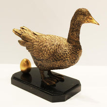Load image into Gallery viewer, Antique Bronze Finished Cast Brass Goose With Egg, Black Waxstone Base.