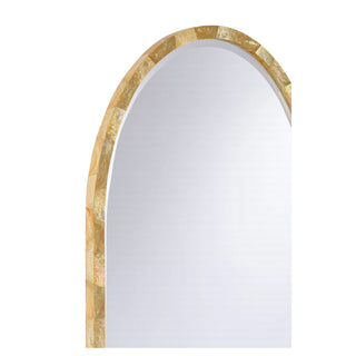 Pearl Mirror – 48x33.5 Inch Arched Decorative Mirror with Mother-of-Pearl Inlay and Beveled Glass