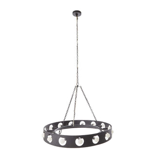 Redondo Chandelier - Brutalist Design with Textured Matte Charcoal Iron  - Cuffed Drum Silhouette