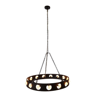 Redondo Chandelier - Brutalist Design with Textured Matte Charcoal Iron  - Cuffed Drum Silhouette