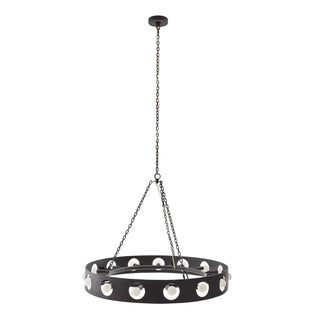 Redondo Chandelier - Brutalist Design with Textured Matte Charcoal Iron  - Cuffed Drum Silhouette