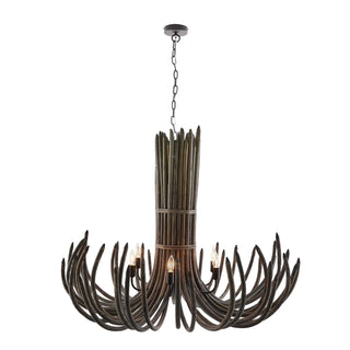 Stark Chandelier - Classic Empire Design in Gray Wash Rattan - Bronze Iron Chain