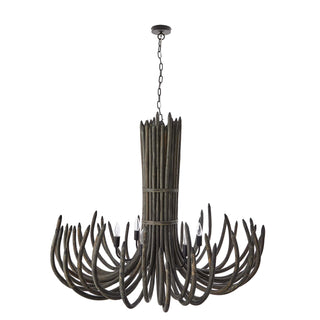 Stark Chandelier - Classic Empire Design in Gray Wash Rattan - Bronze Iron Chain