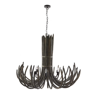 Stark Chandelier - Classic Empire Design in Gray Wash Rattan - Bronze Iron Chain