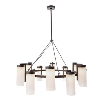 English Bronze Ryder Chandelier - Modern Classic with Matte Swirl Glass Columns