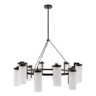 English Bronze Ryder Chandelier - Modern Classic with Matte Swirl Glass Columns