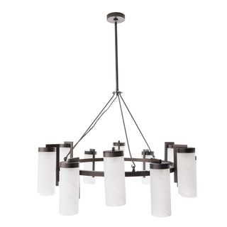 English Bronze Ryder Chandelier - Modern Classic with Matte Swirl Glass Columns