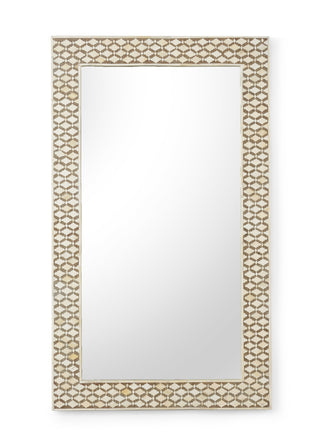 Elgon Mirror – 48 Inch Rectangular Wall Mirror with Handcrafted Bone Inlay in Quatrefoil Design