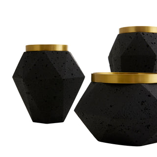 Lexington Pillar Candleholders, Set of 3 - Charcoal & Antique Brass