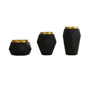 Lexington Pillar Candleholders, Set of 3 - Charcoal & Antique Brass