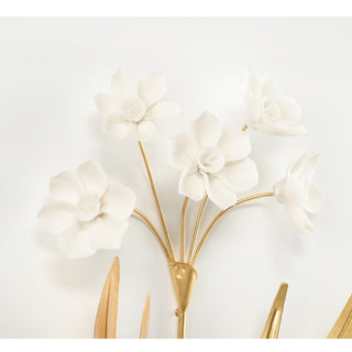 Porcelain Flowers Wall Décor - Antique Gold Leaf & Matte White Porcelain