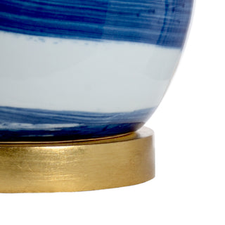 Essex Lamp | Blue Glazed Porcelain | Hand-Painted Swirls | Antique Gold Base | Ecru Silkette Shade | 100W