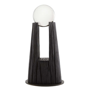 Perth Sculpture - Ebony Resin Pillars with Smoke Crystal Orb on Bronze Steel Base