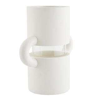 Quintin Vase - White Gesso Resin with Clear Glass Sleeve