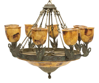 oung Penshel Verdigris Patina Brass and Iron Neoclassicc chandelier