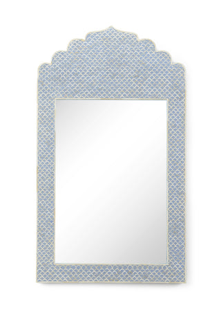 Crown Mirror – 47.5 Inch Rectangular Accent Mirror with Handcrafted Blue and Cream Bone Inlay