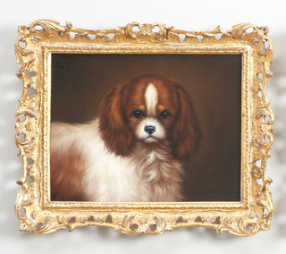 King Charles Spaniel Hand-Painted Oil Art in Gold Frame – 13" x 15"