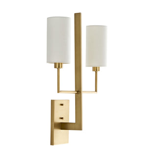 Blade Sconce - Antique Brass with White Linen Shades