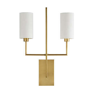 Blade Sconce - Antique Brass with White Linen Shades