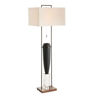 Foundry Floor Lamp - Charcoal Ricestone, Bronze, Brown Wood, Crystal