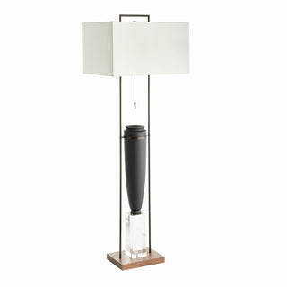 Foundry Floor Lamp - Charcoal Ricestone, Bronze, Brown Wood, Crystal