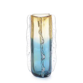 Blue and Yellow Rippled Handblown Glass Vase II JRA-13195