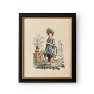 Pillement Paintings – Hand-Painted Watercolor on Paper with Brown & Antique Gold Frame