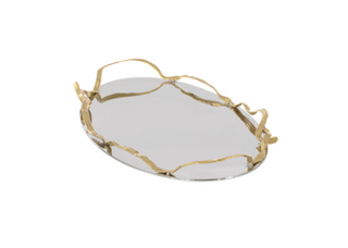 Rippled Ribbon Tray - Polished Stainless Steel with Brass Accent - Decorative