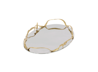 Rippled Ribbon Tray - Polished Stainless Steel with Brass Accent - Decorative