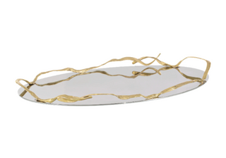 Rippled Ribbon Tray - Polished Stainless Steel with Brass Accent - Decorative