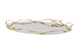 Rippled Ribbon Tray - Polished Stainless Steel with Brass Accent - Decorative