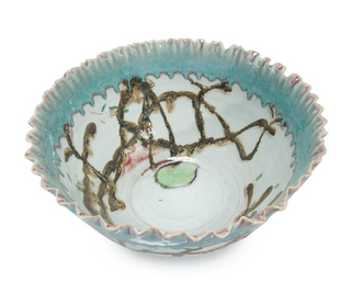 Profusion Of Branches Bowl – Deep Brown Branches with Ruffled Blue Glaze