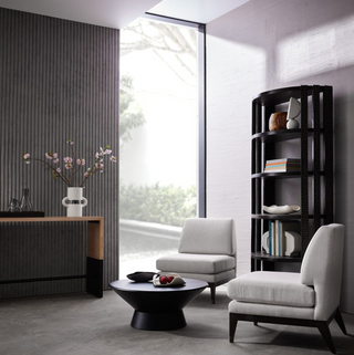 Rosario Ebony Bookshelf - Demilune Silhouette, Mango Wood with Bronze Accents