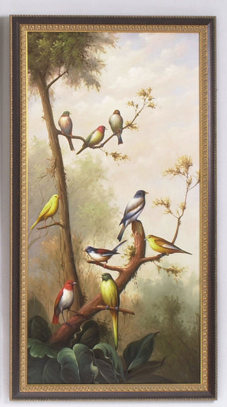 Song Birds - Hand-Painted Oil Artwork with Black and Gold Frame