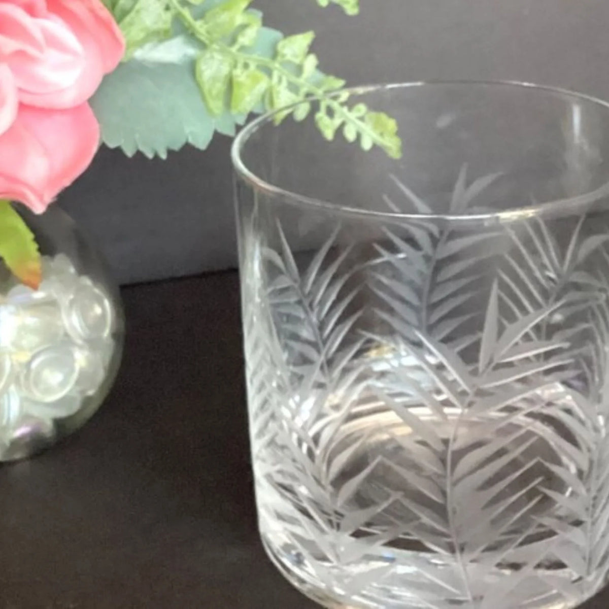 Tommy Bahama Etched Palm Double Old Fashioned Glasses Set of 2 Fine