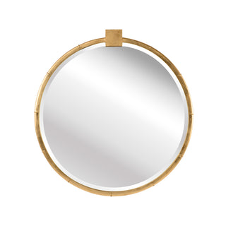 Eternity Mirror - Large Round Gold Leaf with Square Accent, Antique Beveled Wall Mirror