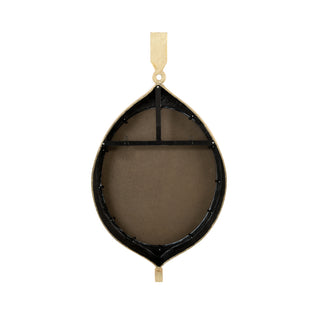 Cabochon Pendant Mirror - Elegant Matte Black and Gold Leaf Beveled Mirror, Modern Wall Decor